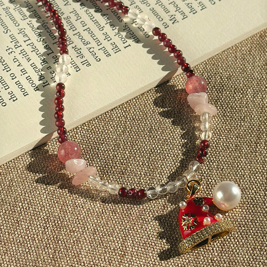 Festive Berry: Garnet, Clear Quartz, Rose Quartz & Strawberry Quartz Beaded Necklace