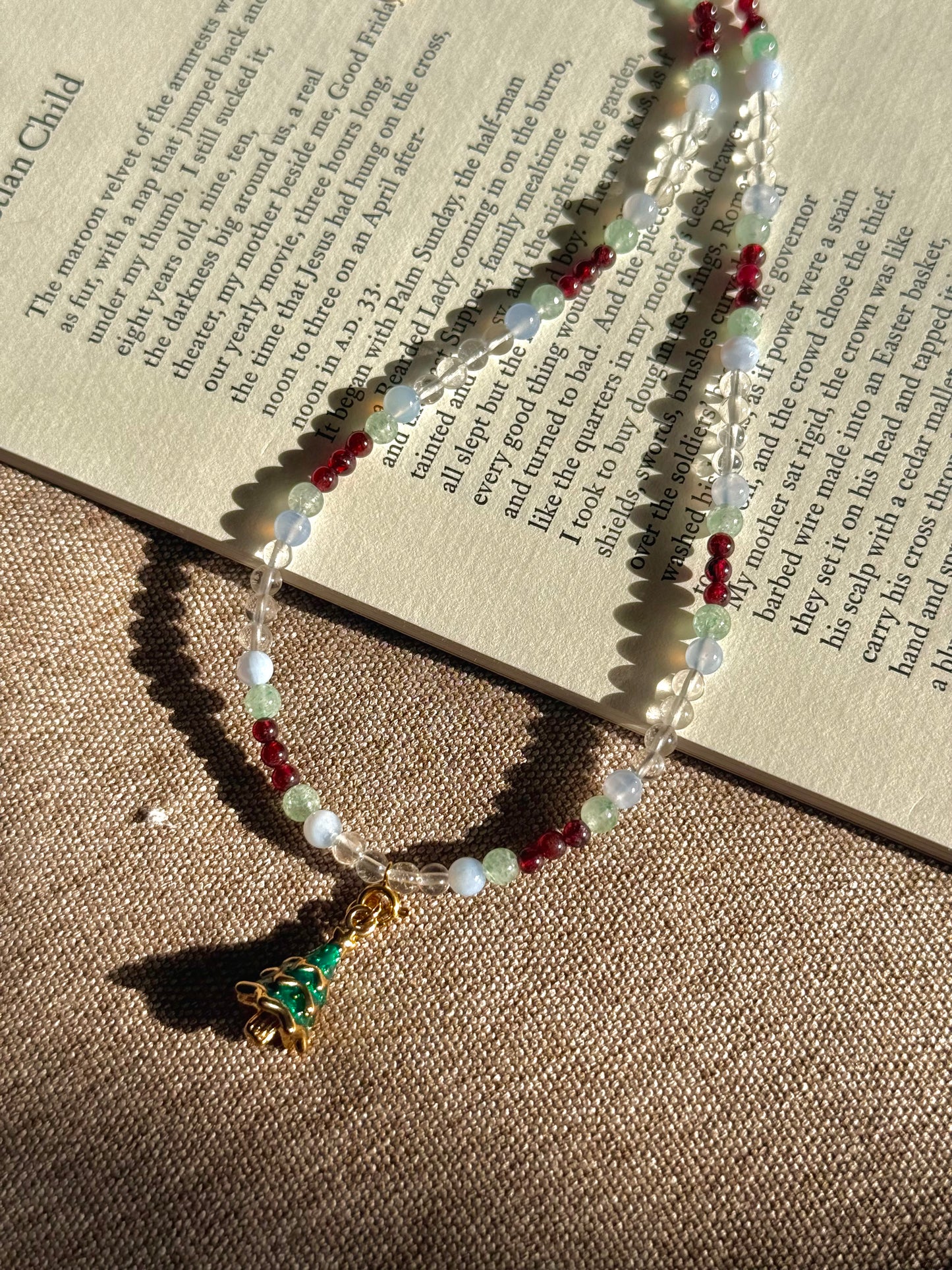 Winter Orchard Necklace: Natural Garnet, Green Aventurine, Blue Lace Agate & Clear Quartz Beaded Jewelry