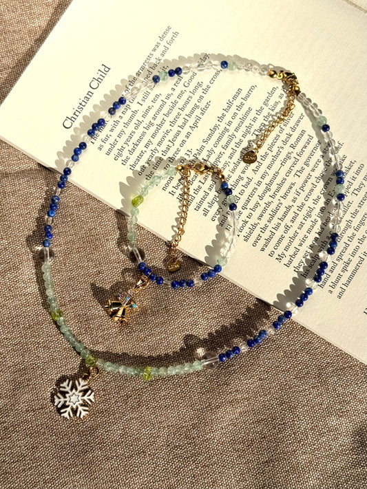 Frost & Flora: Green Aventurine, Lapis Lazuli, Clear Quartz & Peridot Beaded Jewelry Set