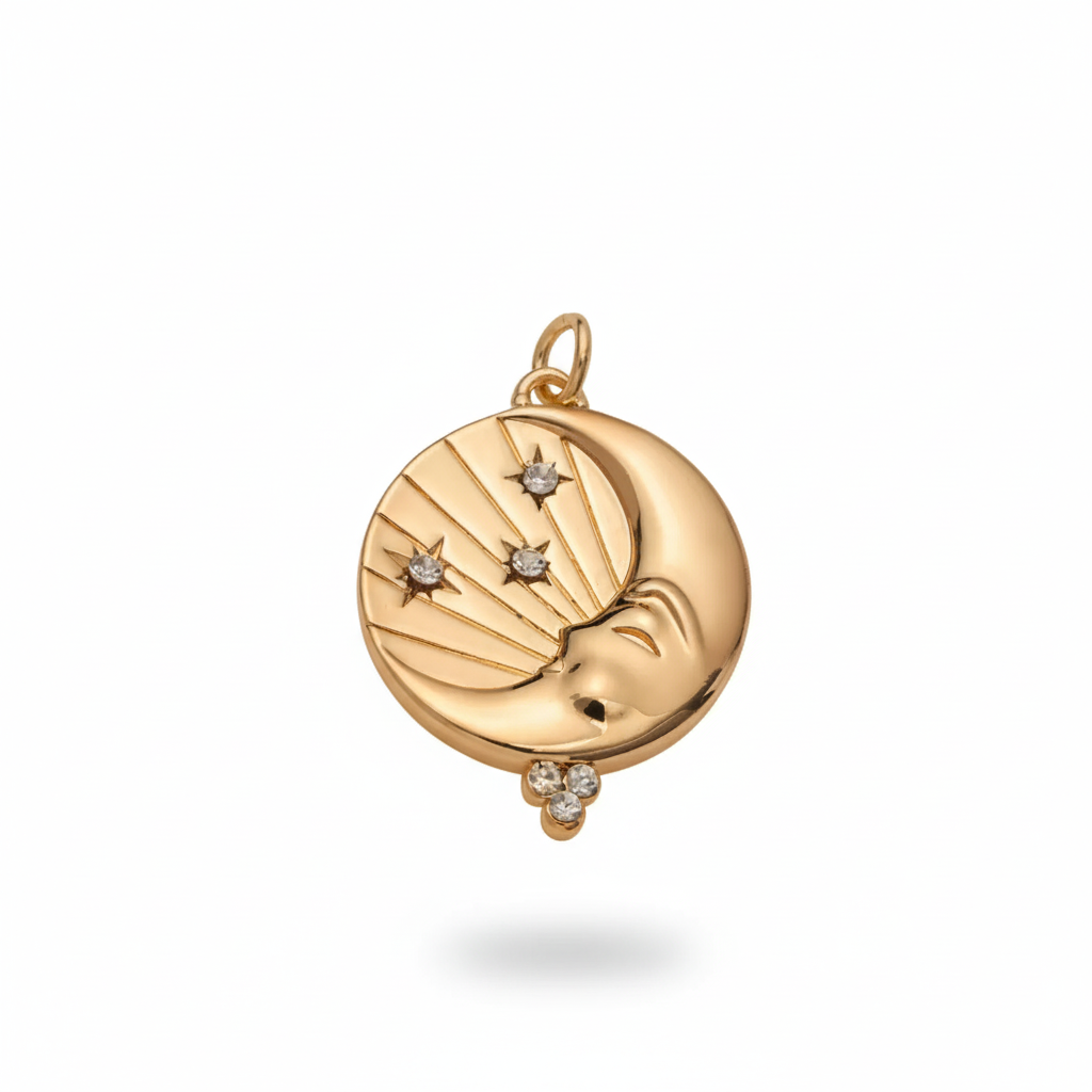 Moon Face Star Medallion Pendant Charm