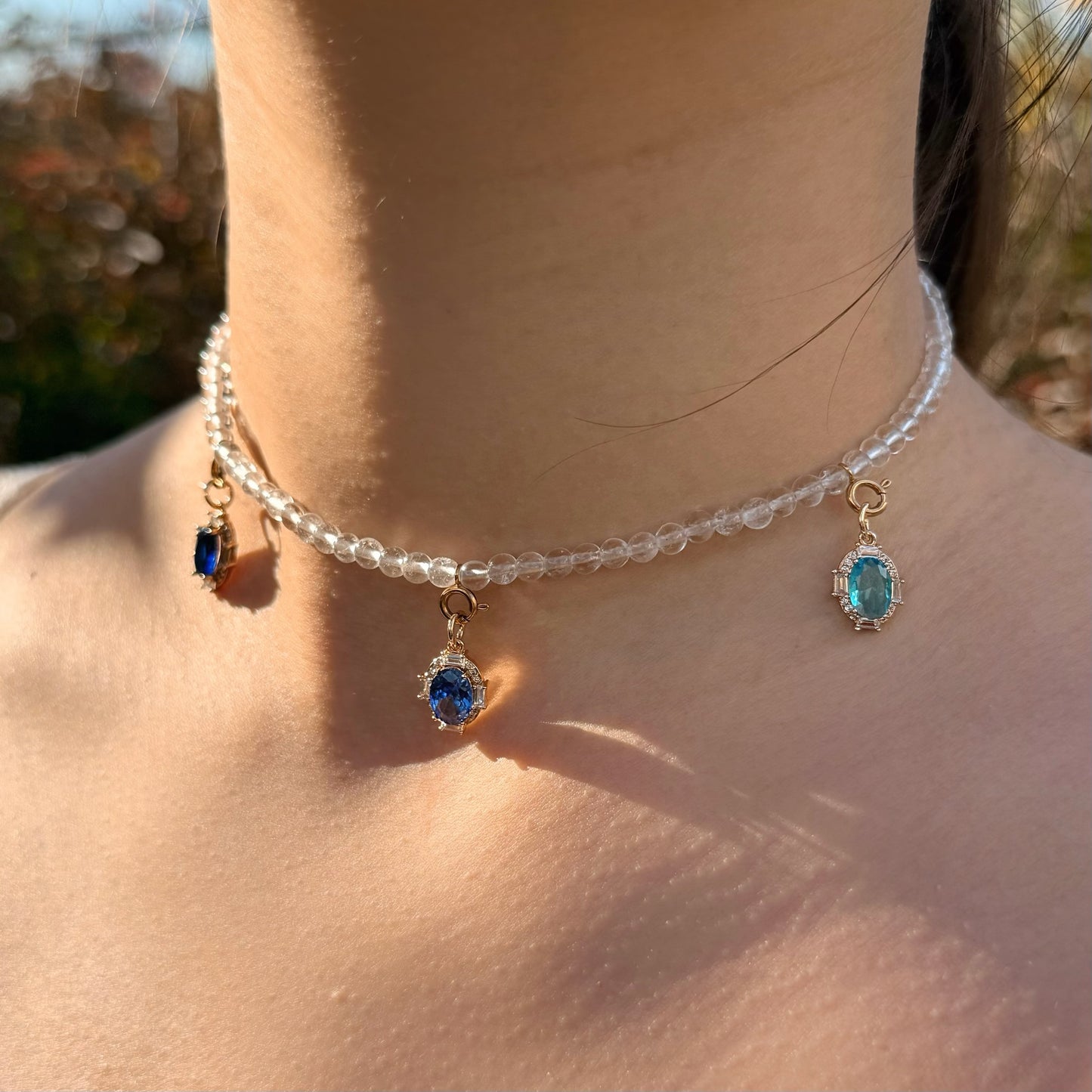 Blue Teardrop Clear Quartz Choker Necklace