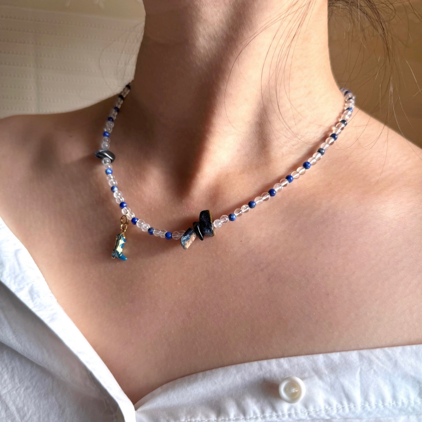Mystic Starlight: Lapis Lazuli, Clear Quartz & Pietersite Necklace