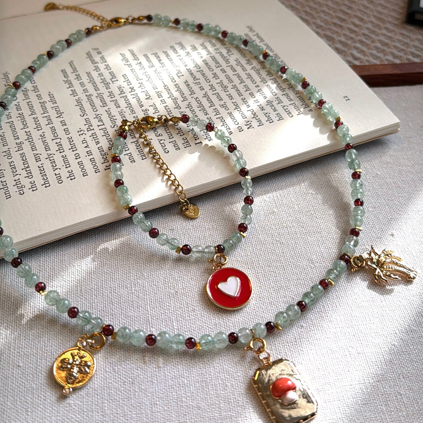 Christmas Mistletoe Set: Green Aventurine & Garnet Jewelry Set