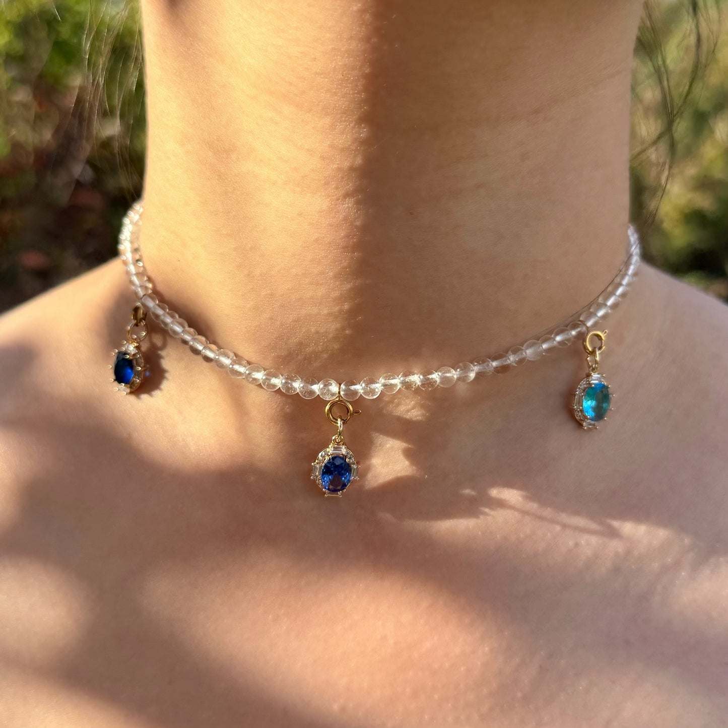 Blue Teardrop Clear Quartz Choker Necklace