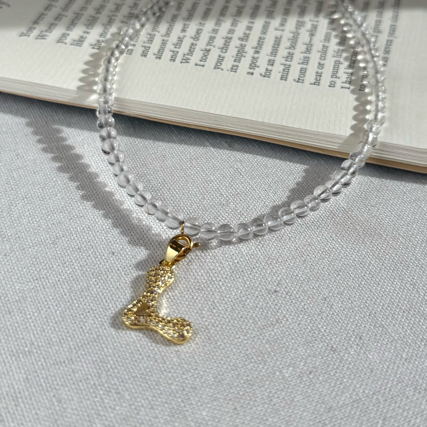 Initial Letter Clear Quartz Beaded Necklace