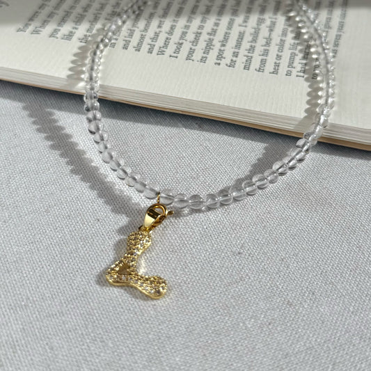 Initial Letter Clear Quartz Beaded Necklace