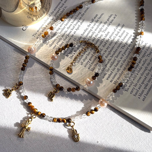 Earthen Luster Set: Tiger's Eye, Clear Quartz & Pearl Jewelry Set