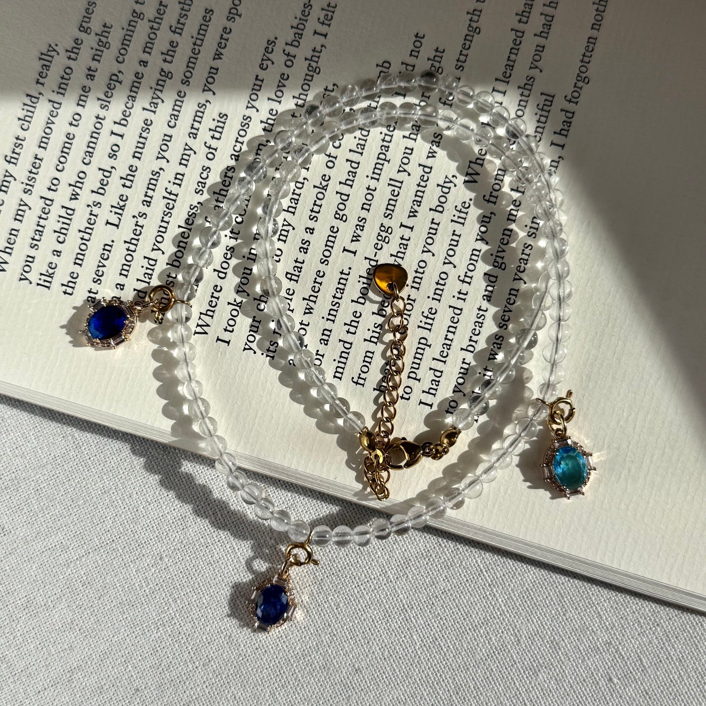 Blue Teardrop Clear Quartz Choker Necklace