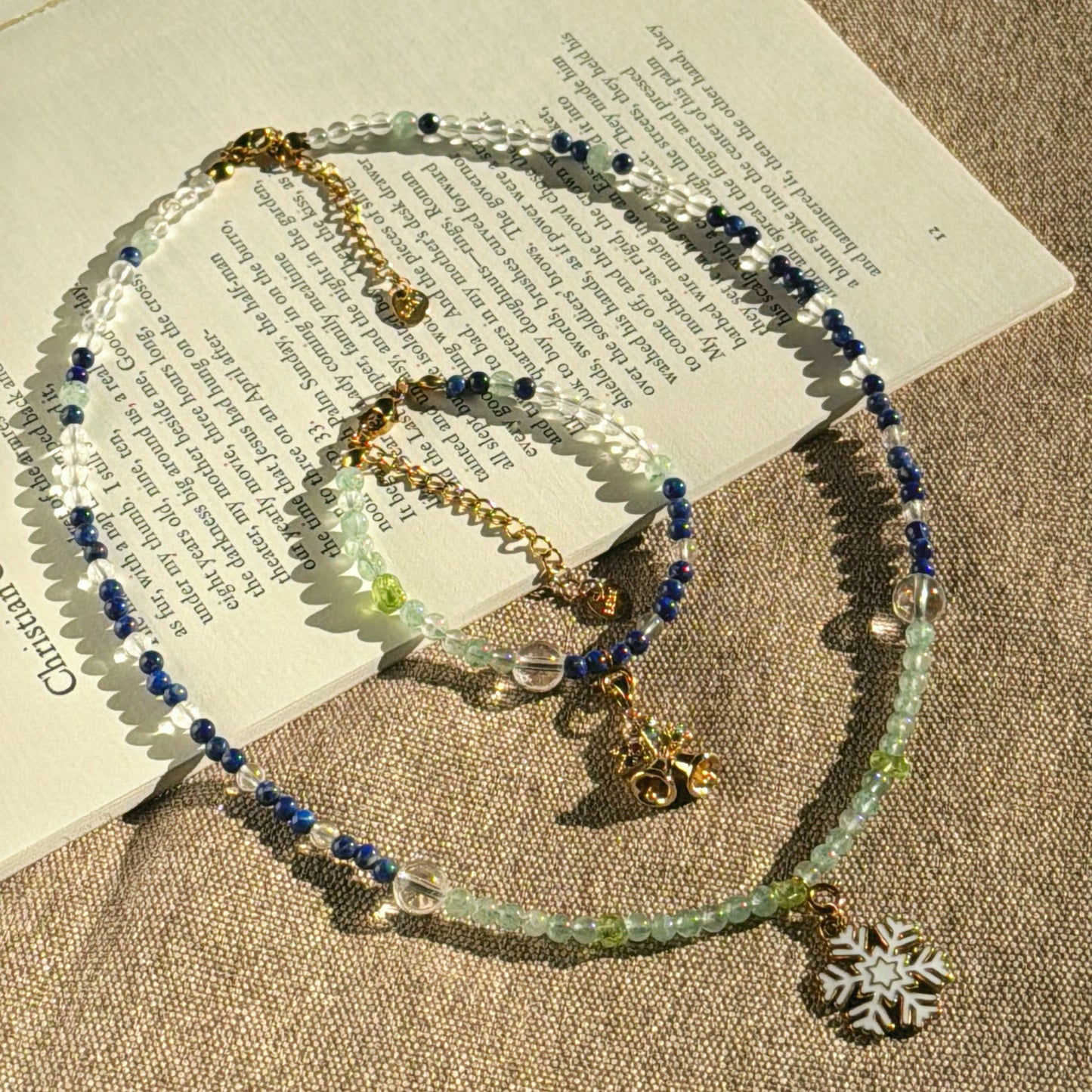 Frost & Flora: Green Aventurine, Lapis Lazuli, Clear Quartz & Peridot Beaded Jewelry Set