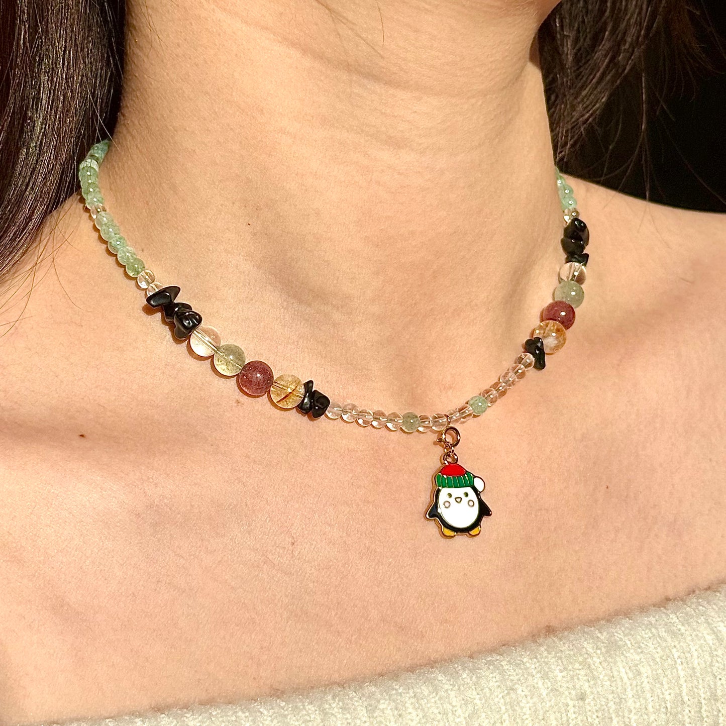 Penguin’s Winter Grove: Multi-Crystals Beaded Necklace