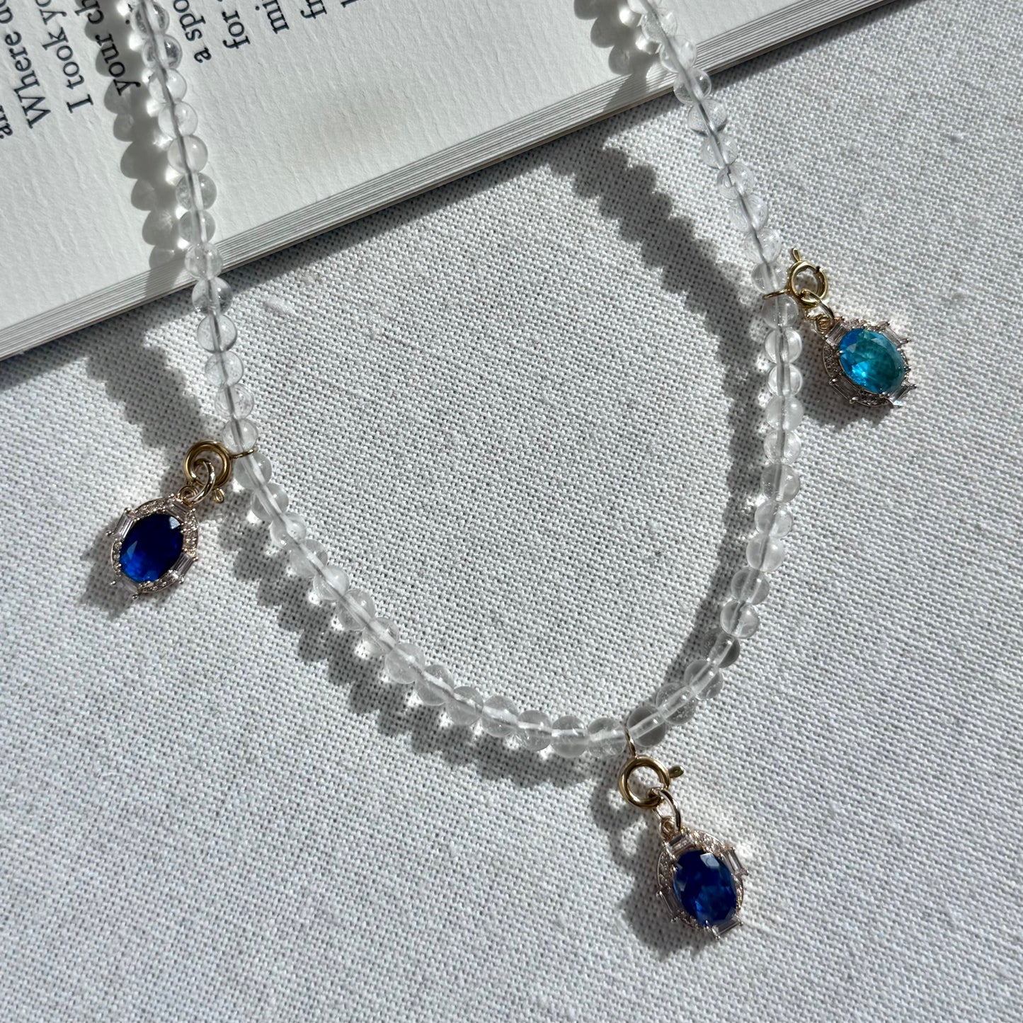 Blue Teardrop Clear Quartz Choker Necklace