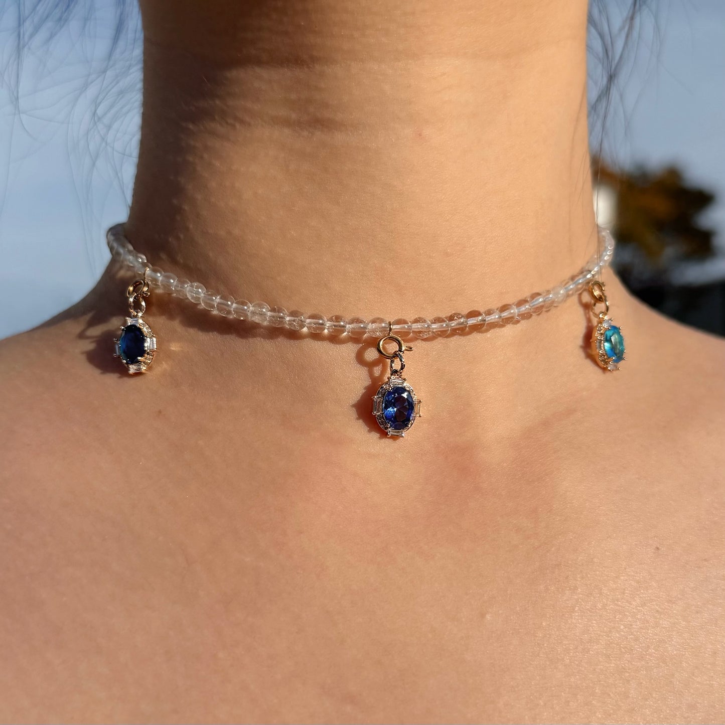 Blue Teardrop Clear Quartz Choker Necklace