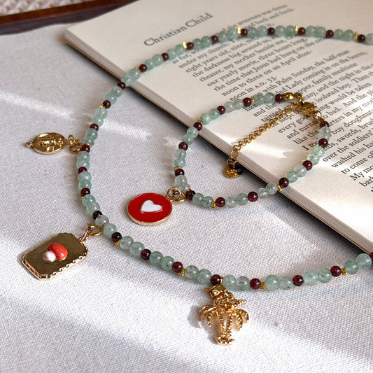 Christmas Mistletoe Set: Green Aventurine & Garnet Jewelry Set