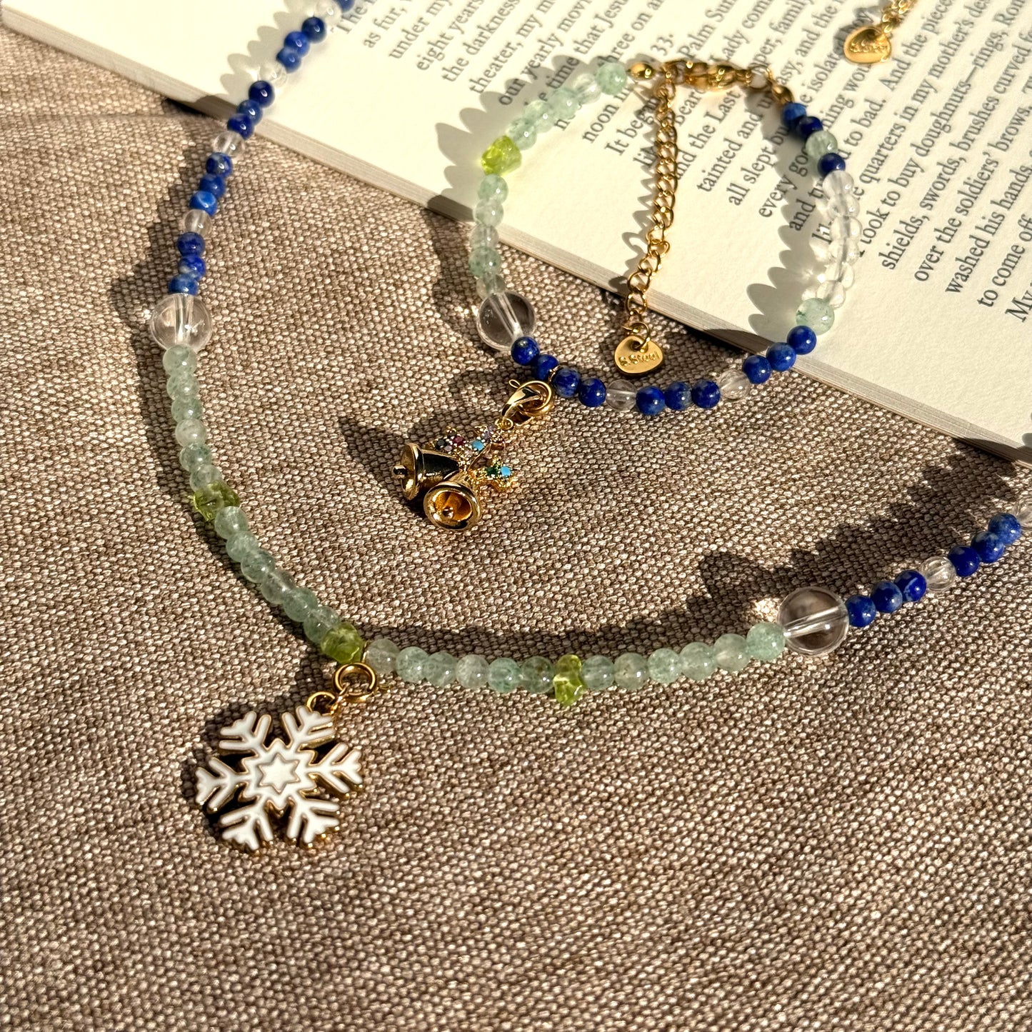 Frost & Flora: Green Aventurine, Lapis Lazuli, Clear Quartz & Peridot Beaded Jewelry Set