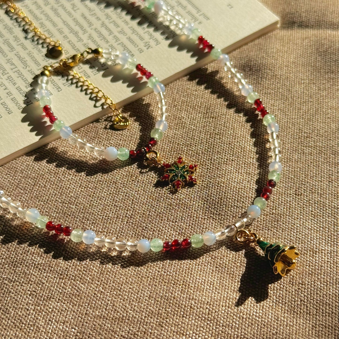 Winter Orchard Set: Natural Garnet, Green Aventurine, Blue Lace Agate & Clear Quartz Beaded Jewelry