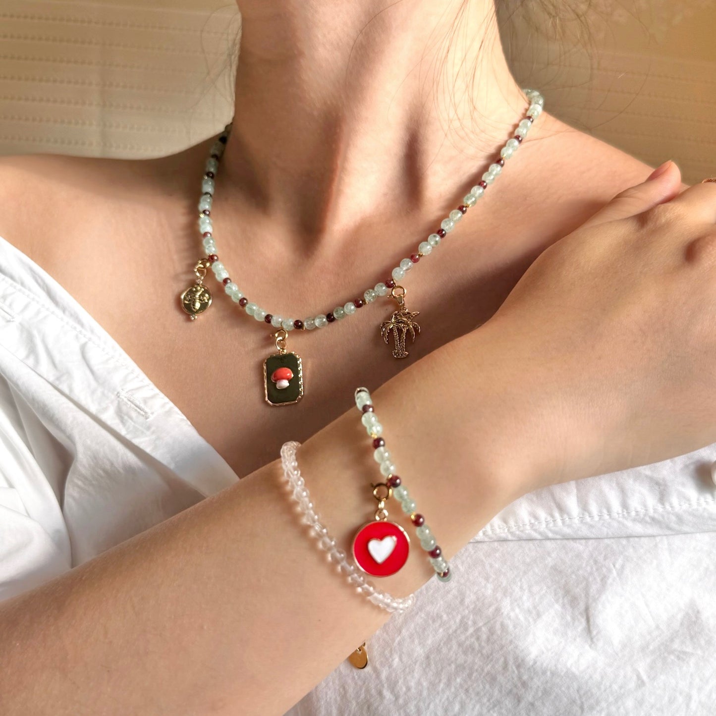 Christmas Mistletoe Set: Green Aventurine & Garnet Jewelry Set