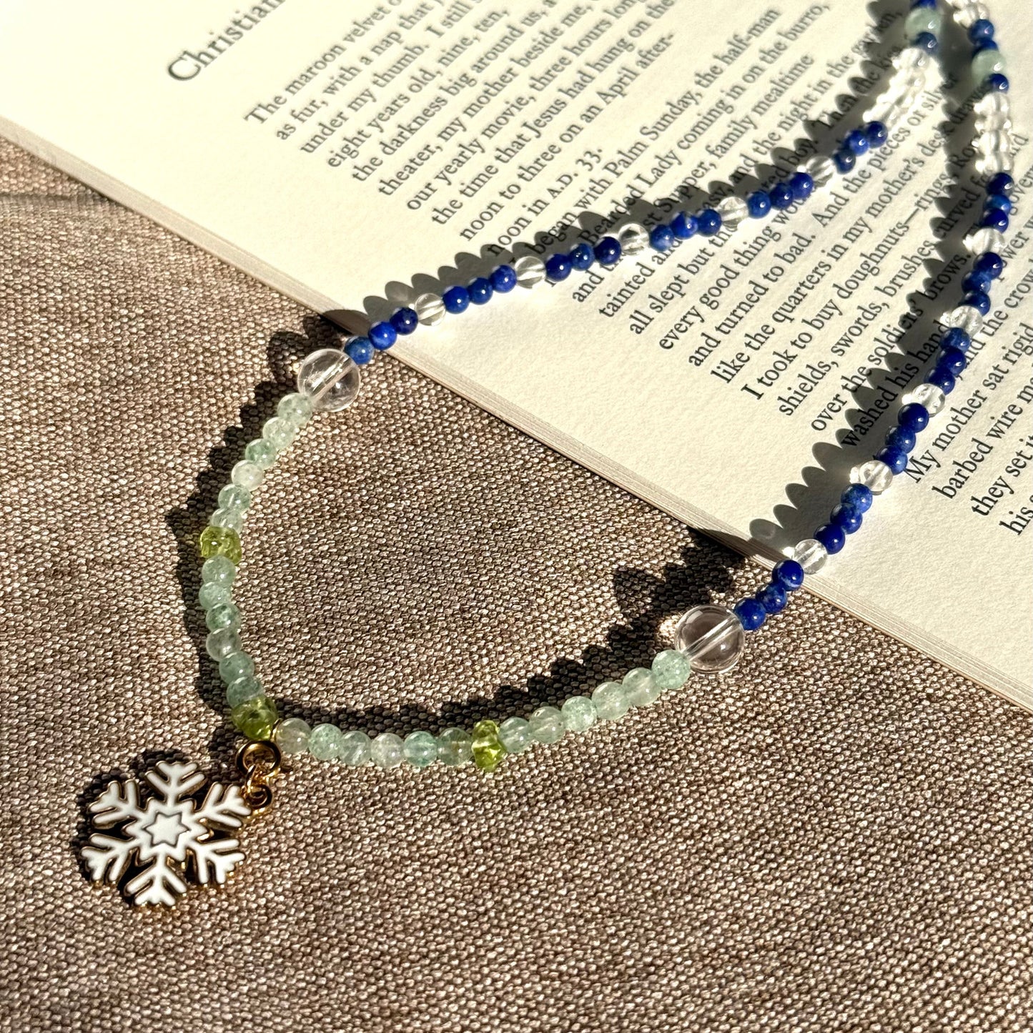 Frost & Flora: Green Aventurine, Lapis Lazuli, Clear Quartz & Peridot Beaded Necklace