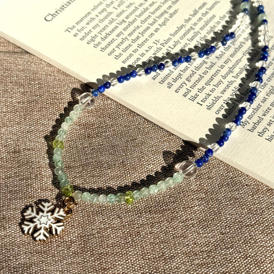 Frost & Flora: Green Aventurine, Lapis Lazuli, Clear Quartz & Peridot Beaded Necklace