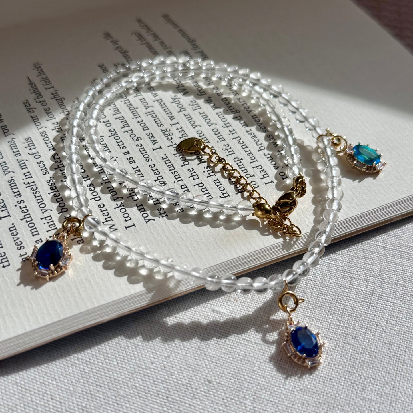 Blue Teardrop Clear Quartz Choker Necklace