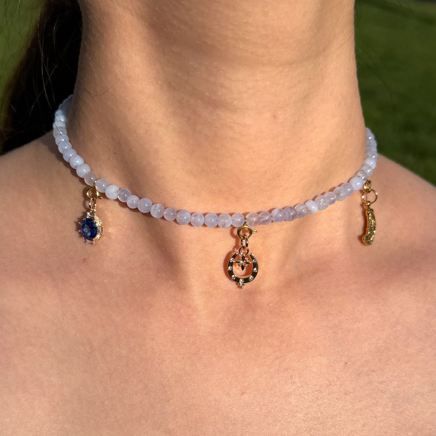 Lucky Blue Lace Agate Choker Necklace