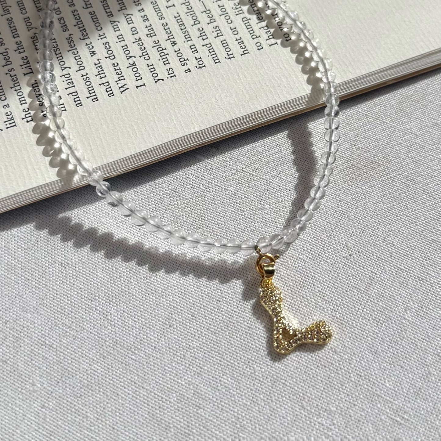 Initial Letter Clear Quartz Beaded Necklace