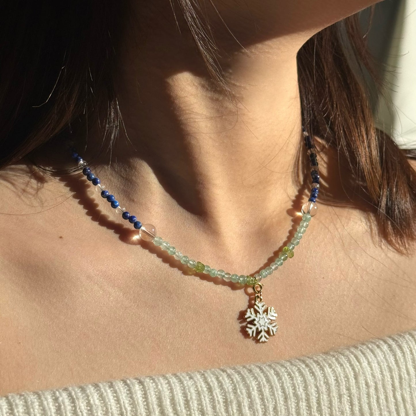 Frost & Flora: Green Aventurine, Lapis Lazuli, Clear Quartz & Peridot Beaded Jewelry Set