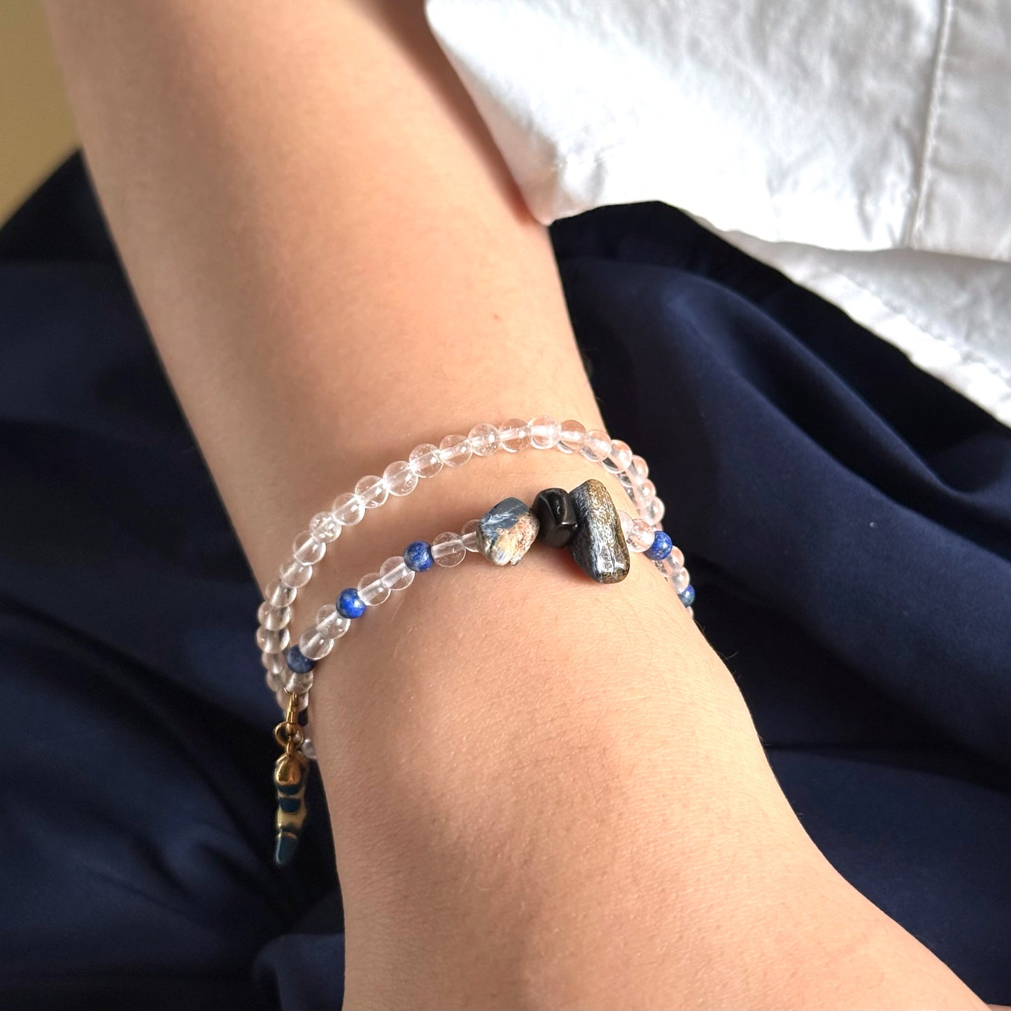 Mystic Starlight: Lapis Lazuli, Clear Quartz & Pietersite Bracelet