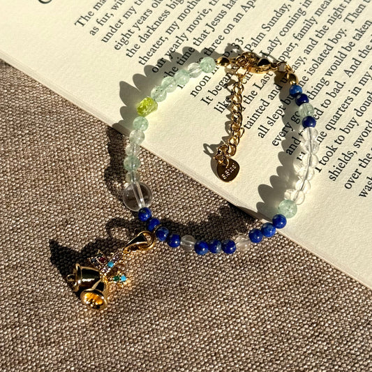 Frost & Flora: Green Aventurine, Lapis Lazuli, Clear Quartz & Peridot Beaded Bracelet