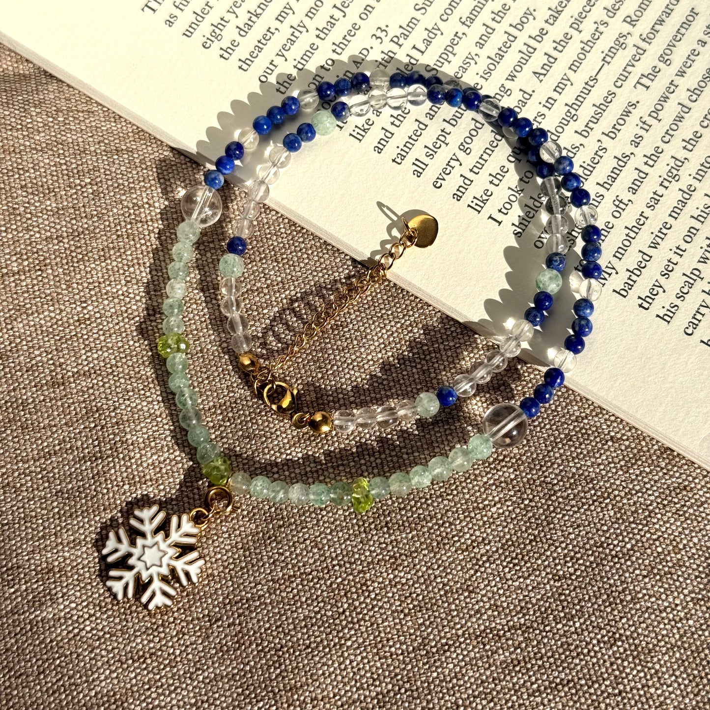 Frost & Flora: Green Aventurine, Lapis Lazuli, Clear Quartz & Peridot Beaded Jewelry Set