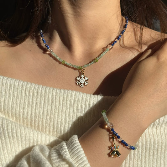 Frost & Flora: Green Aventurine, Lapis Lazuli, Clear Quartz & Peridot Beaded Jewelry Set