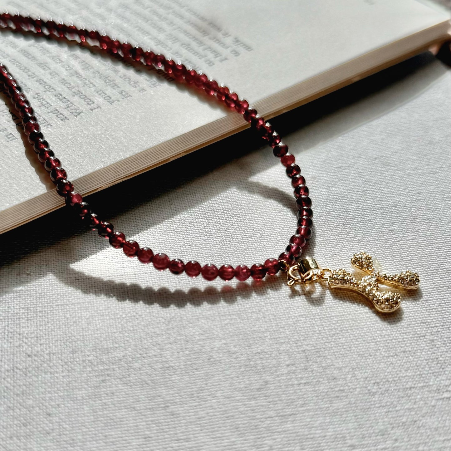 Initial Letter Garnet Beaded Necklace