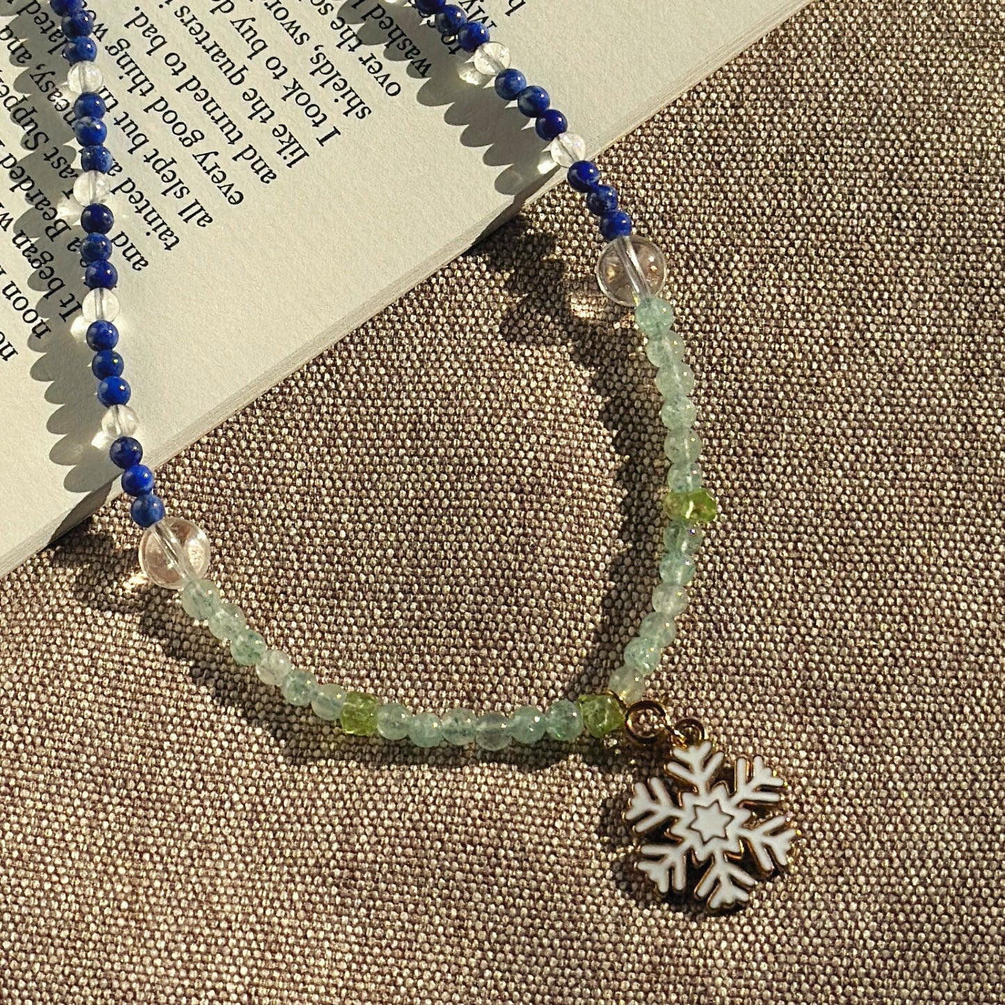 Frost & Flora: Green Aventurine, Lapis Lazuli, Clear Quartz & Peridot Beaded Necklace