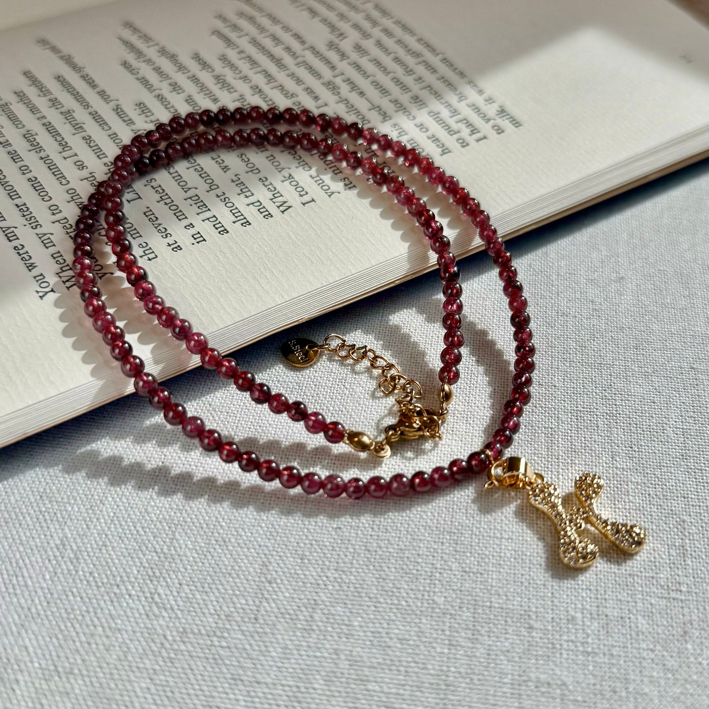 Initial Letter Garnet Beaded Necklace