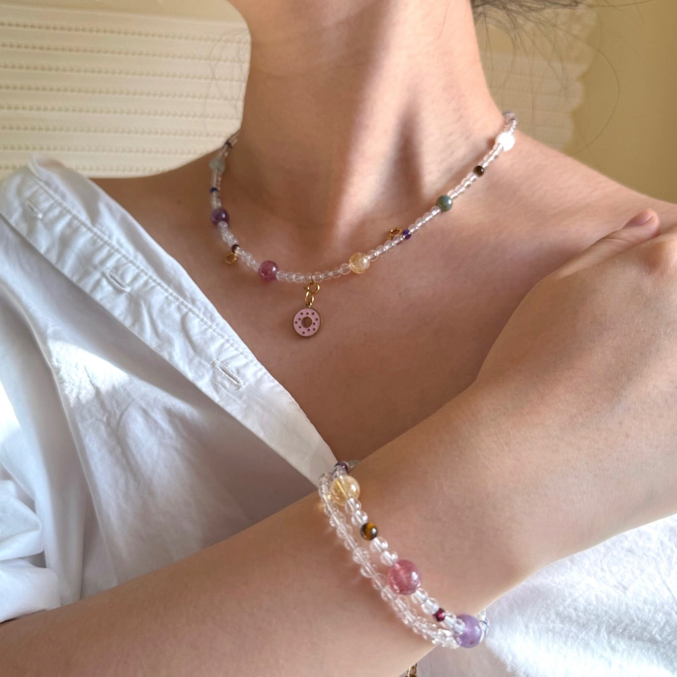 Juicy Candy: Clear Quartz with Multi Gem Stone Necklace