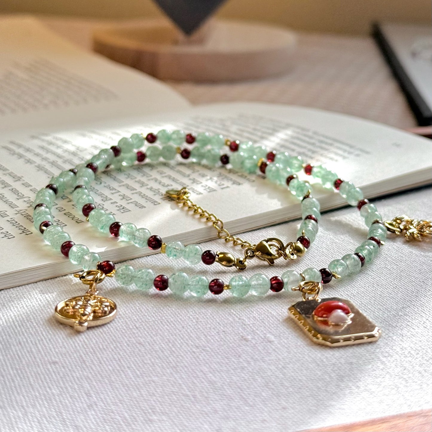 Christmas Mistletoe: Green Aventurine & Garnet Jewelry Necklace
