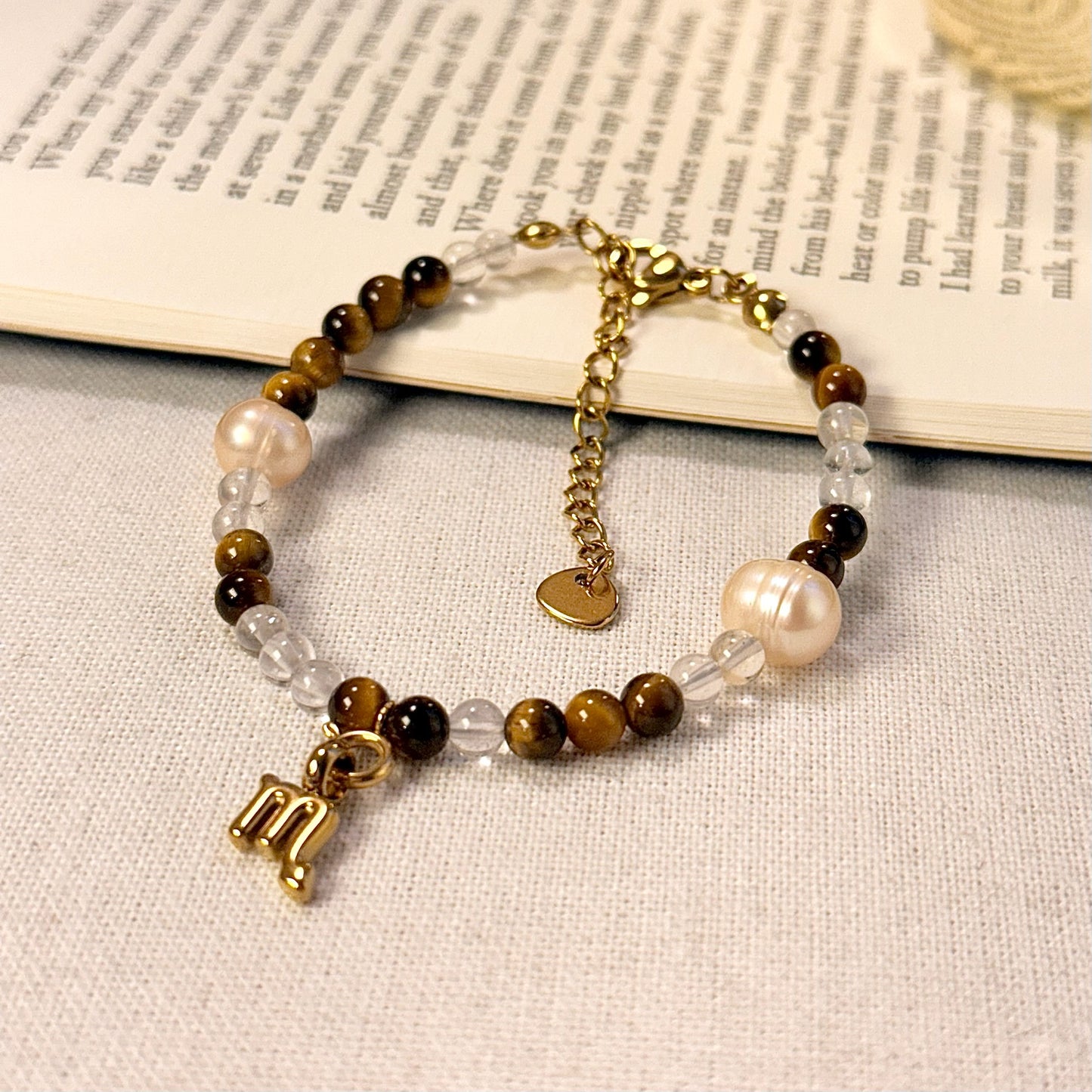 Earthen Luster: Tiger's Eye, Clear Quartz & Pearl Bracelet