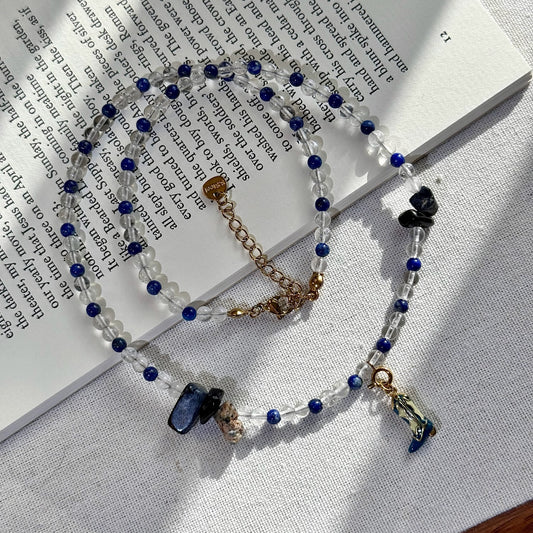 Mystic Starlight: Lapis Lazuli, Clear Quartz & Pietersite Necklace