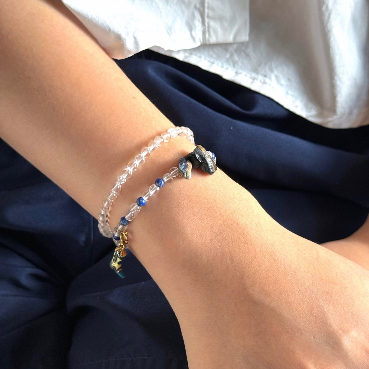 Mystic Starlight: Lapis Lazuli, Clear Quartz & Pietersite Bracelet