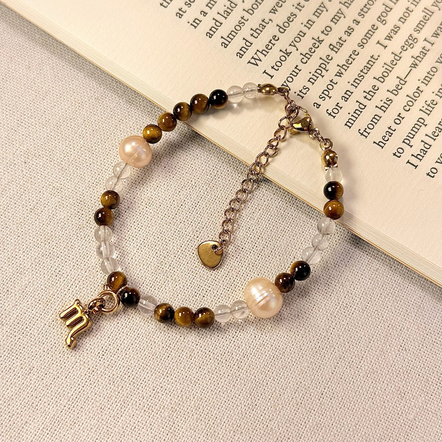 Earthen Luster: Tiger's Eye, Clear Quartz & Pearl Bracelet