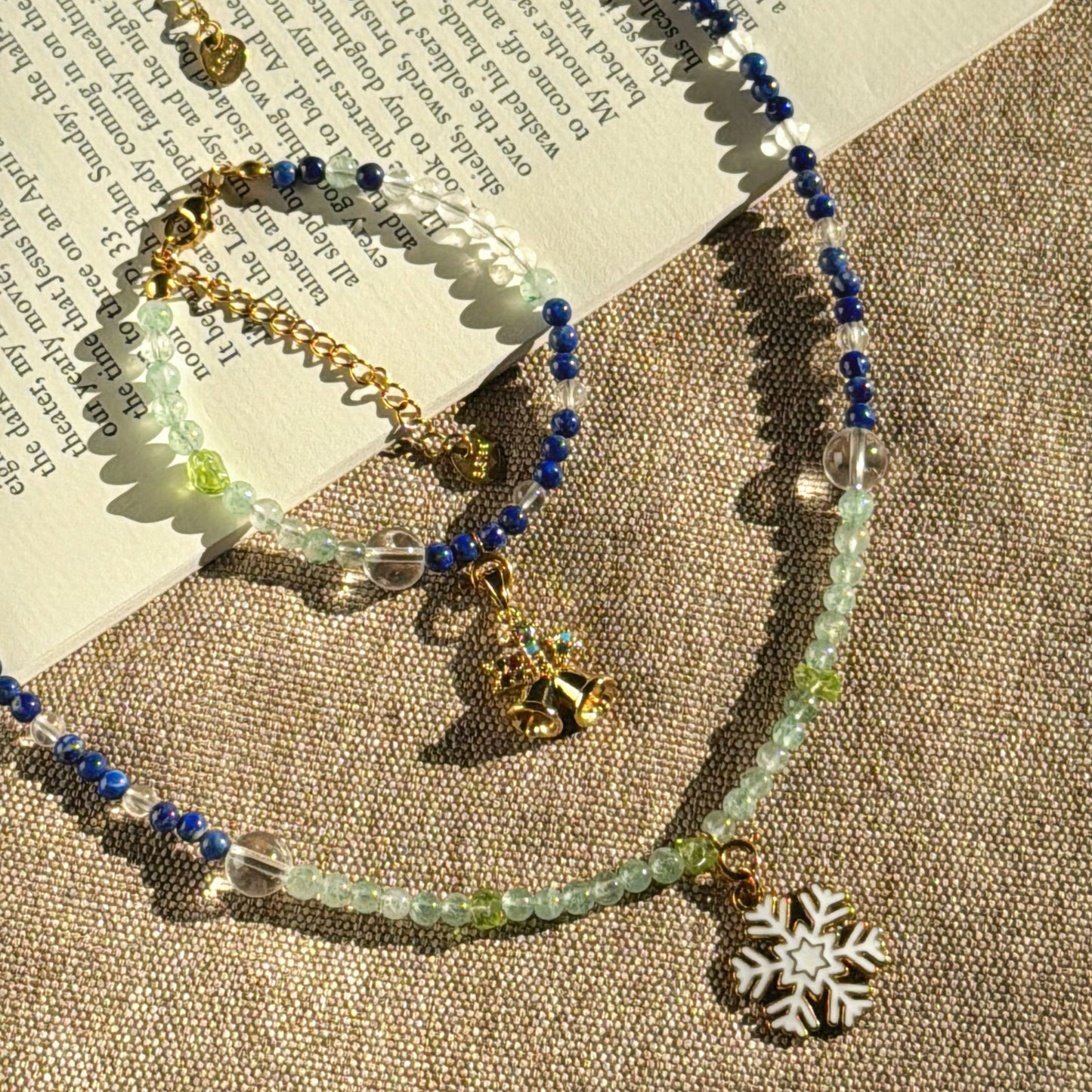 Frost & Flora: Green Aventurine, Lapis Lazuli, Clear Quartz & Peridot Beaded Jewelry Set