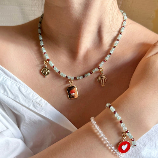 Christmas Mistletoe Set: Green Aventurine & Garnet Jewelry Set