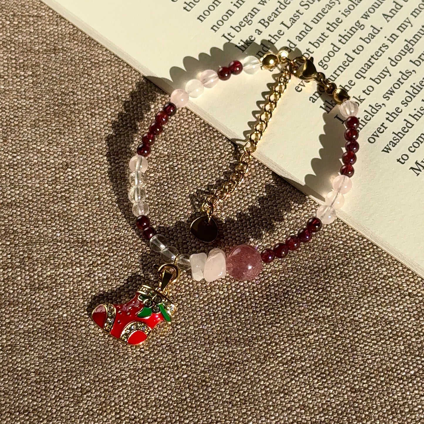 Festive Berry: Garnet, Clear Quartz, Rose Quartz & Strawberry Quartz Beaded Jewelry Set
