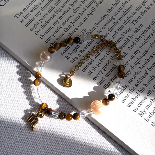 Earthen Luster: Tiger's Eye, Clear Quartz & Pearl Bracelet