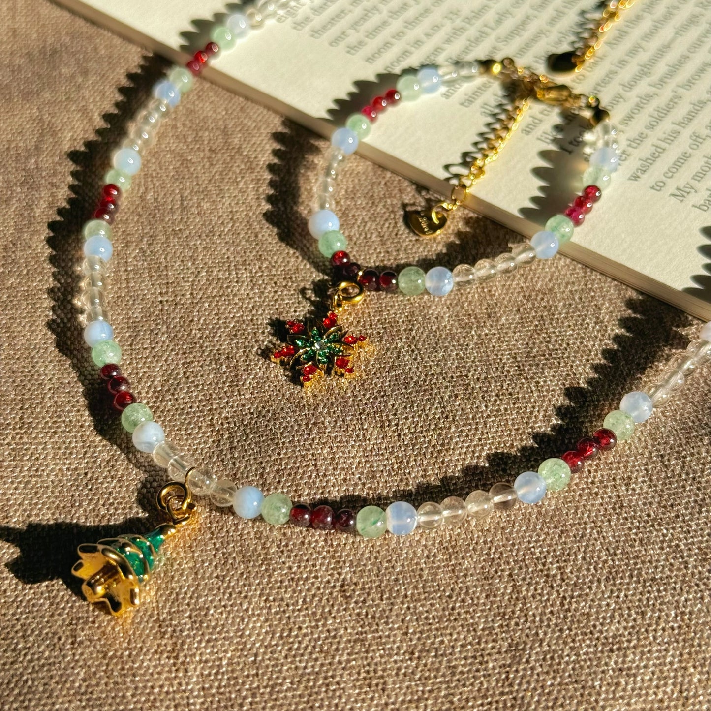 Winter Orchard Set: Natural Garnet, Green Aventurine, Blue Lace Agate & Clear Quartz Beaded Jewelry