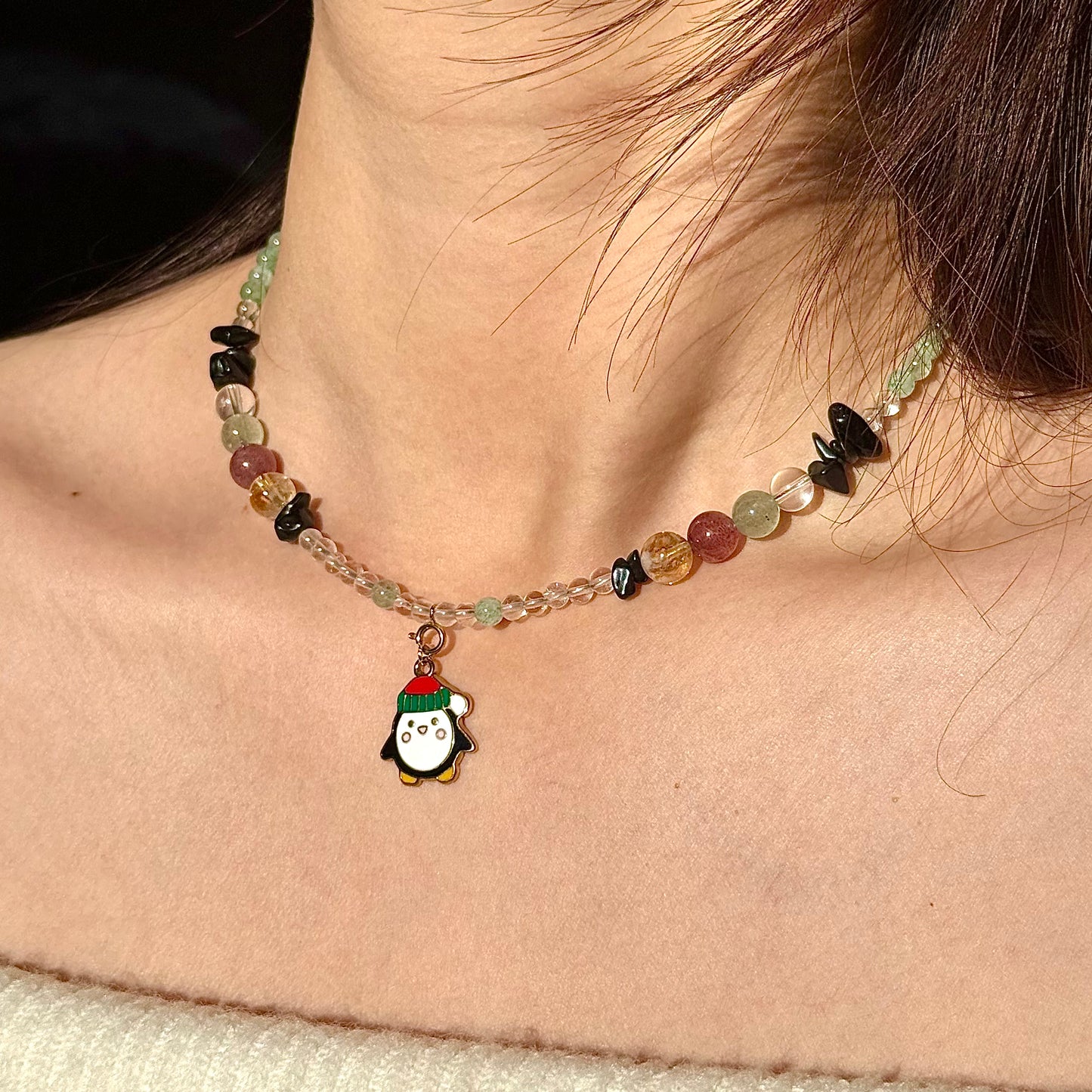Penguin’s Winter Grove: Multi-Crystals Beaded Necklace