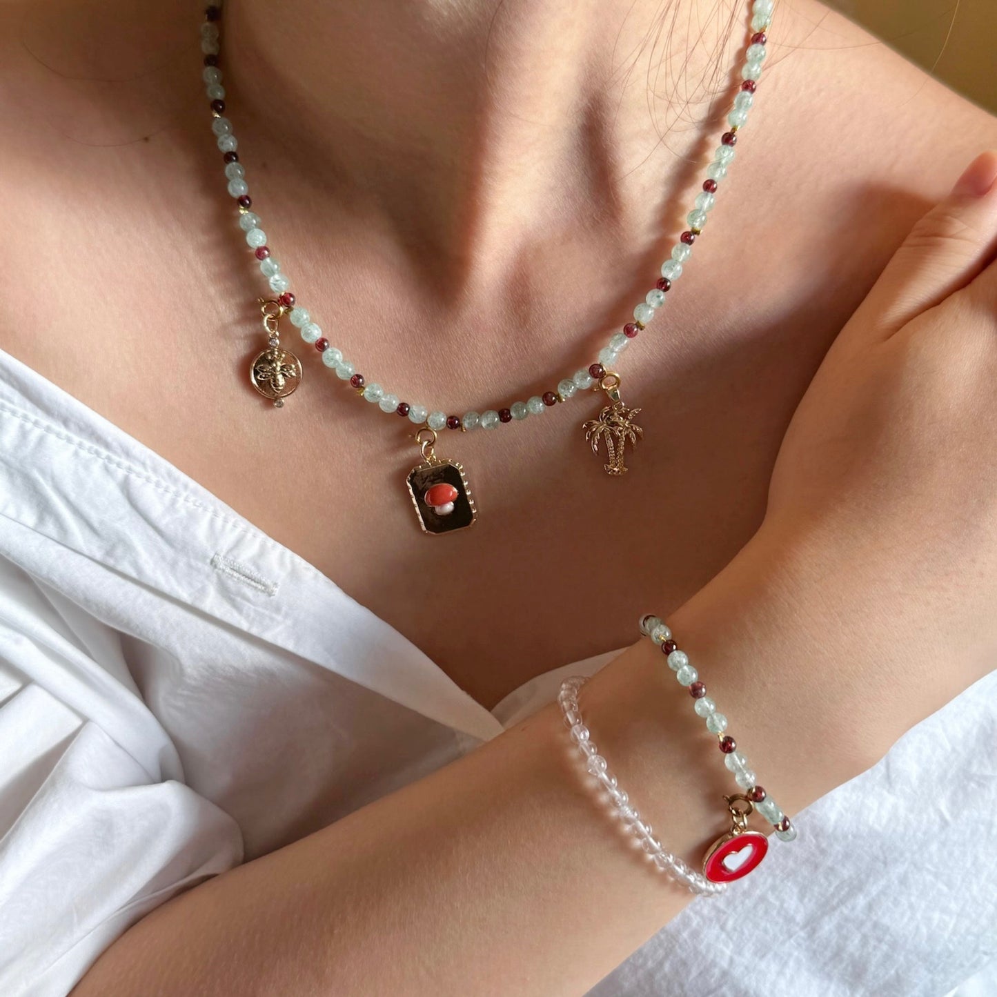 Christmas Mistletoe Set: Green Aventurine & Garnet Jewelry Set