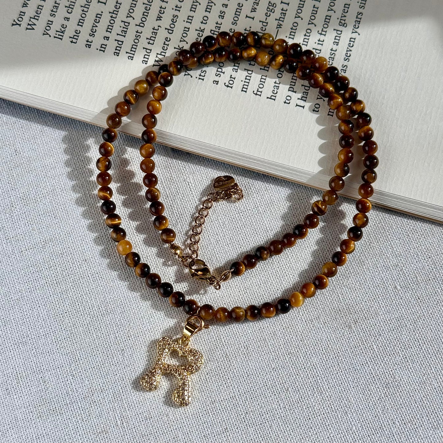 Initial Letter Tiger’s Eye Beaded Necklace
