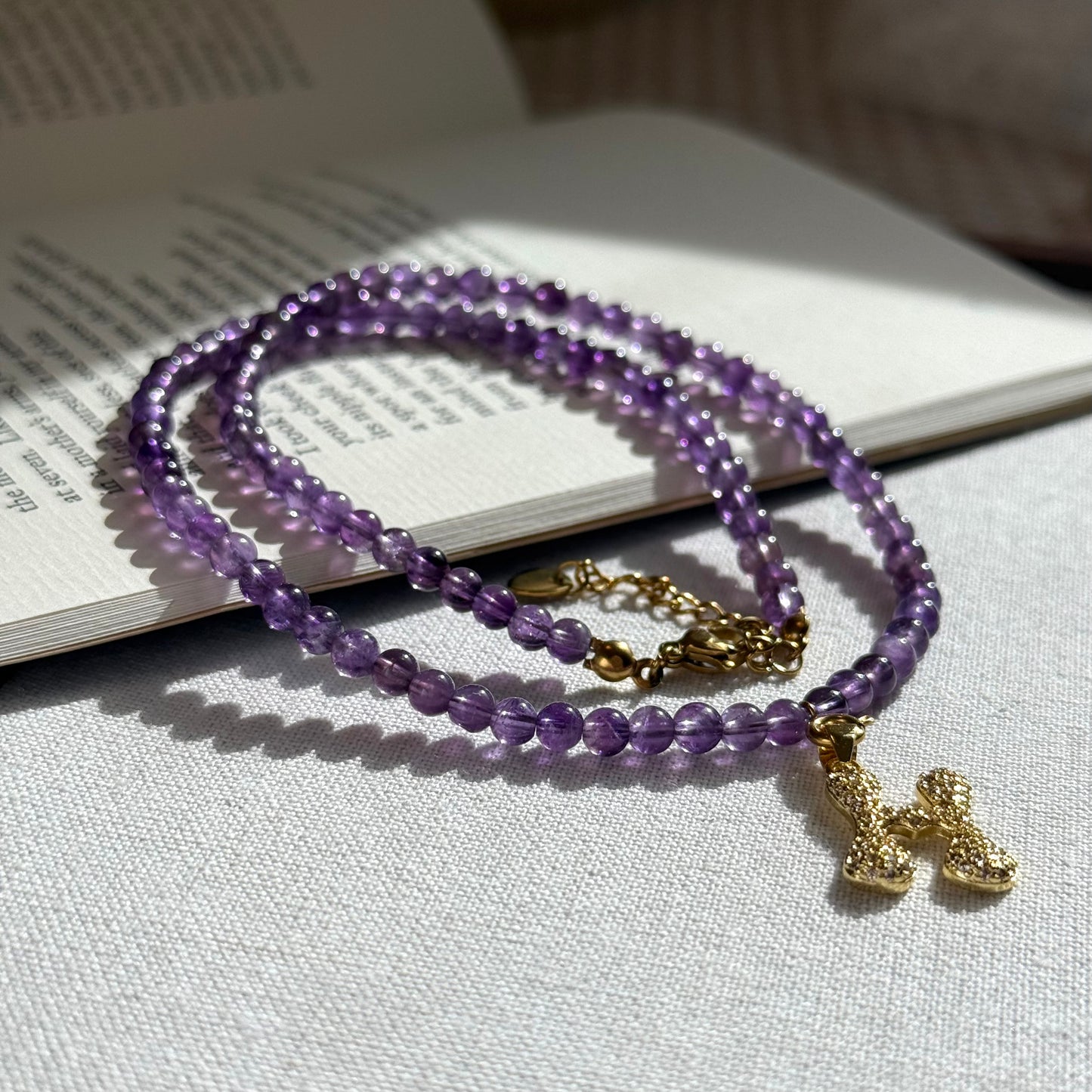Initial Letter Amethyst Beaded Necklace