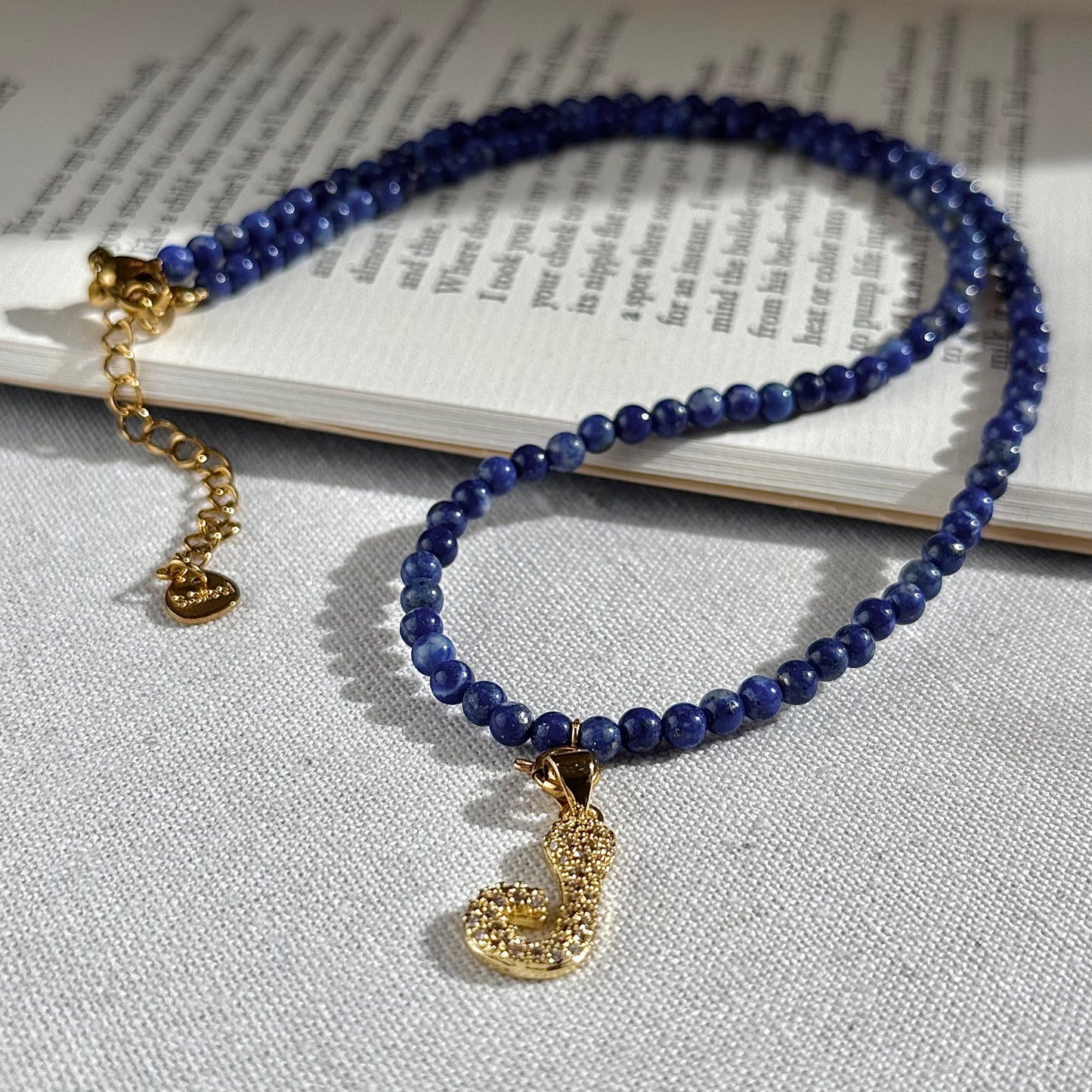 Initial Letter Lapis Lazuli Beaded Necklace