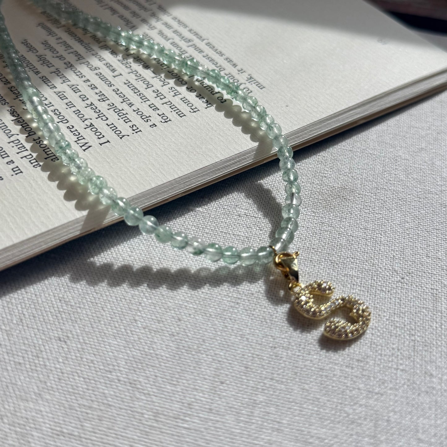 Initial Letter Green Aventurine Beaded Necklace